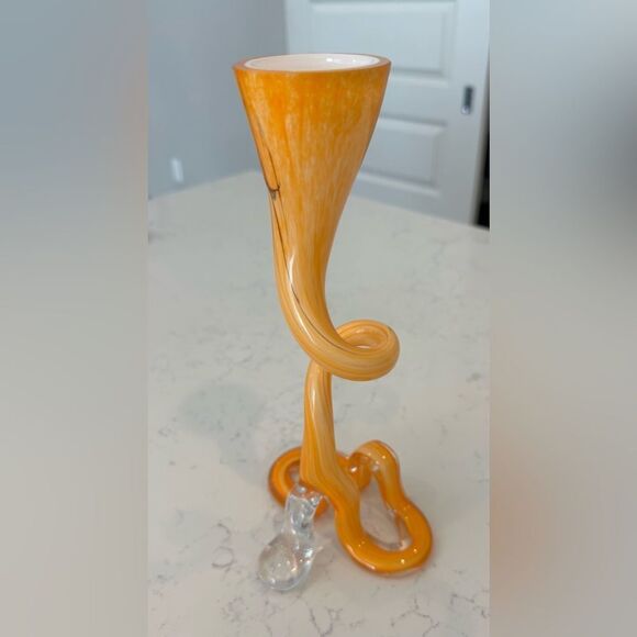 Vintage MCM Art Glass Vase or Candle Holder‎ Hand Blown 10" Retro Made in Poland - Picture 5 of 13